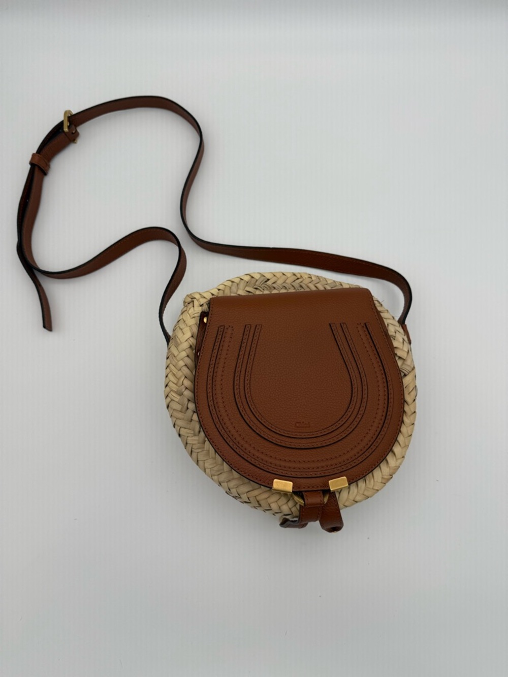 Chloe Brown and Natural Straw Woven Crossbody Bag